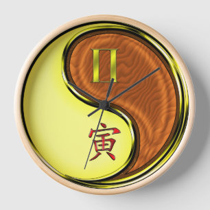 Horloge Gémeaux & Tigre de Bois
