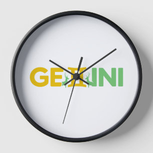 Horloge Gémeaux Zodiaque Typographie Minimaliste Vert Jaun