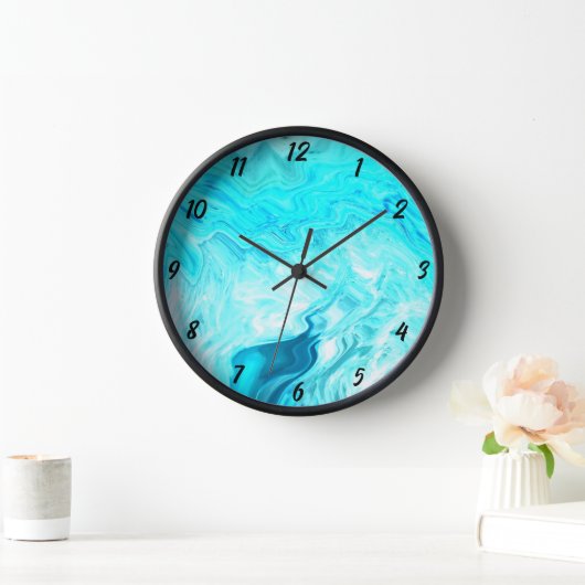 Horloge Géode Agate Motif Turquoise Bleu Artsy Abstrait Ca (Maison)