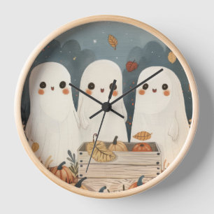 Horloge Ghosts mignons avec Halloween Whimsical Citrouille