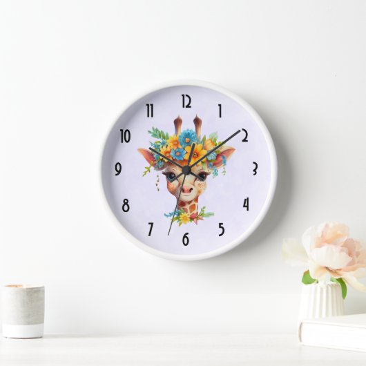 Horloge Giraffe mignonne à couronne florale (Maison)