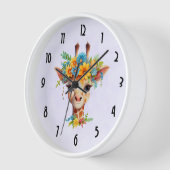 Horloge Giraffe mignonne à couronne florale (Angle)