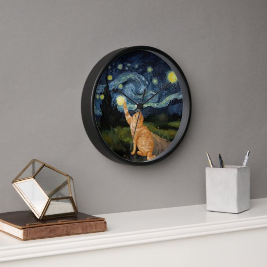 Horloge Gogh Kitty Starry Night Chat (Bureau)