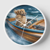 Horloge Golden Retriever conduisant un bateau en bois Vint (Recto)
