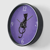 Horloge Gracieuse Chat Malin Silhouette - Noir Kitty Viole (Angle)