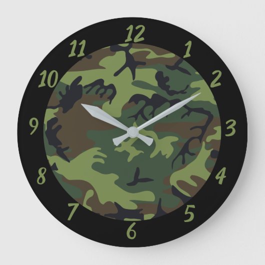 Horloge grand thème militaire vert camouflage noir (Recto)