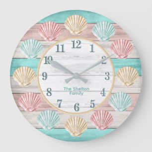 Horloge grande couleurs pastel de plage avec coqui