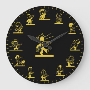 Horloge grande en or à thème de personnes de dessi