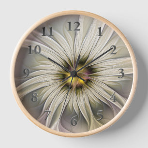 Horloge Grande Fleur d'Ivoire, Art Fractal Moderne Abstrai