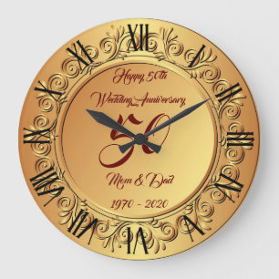 Horloge grande personnalisation joyeuse or 50e ann