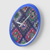 Horloge - Granny Carré Afghan avec cadre bleu (Angle)