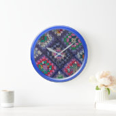 Horloge - Granny Carré Afghan avec cadre bleu (Maison)