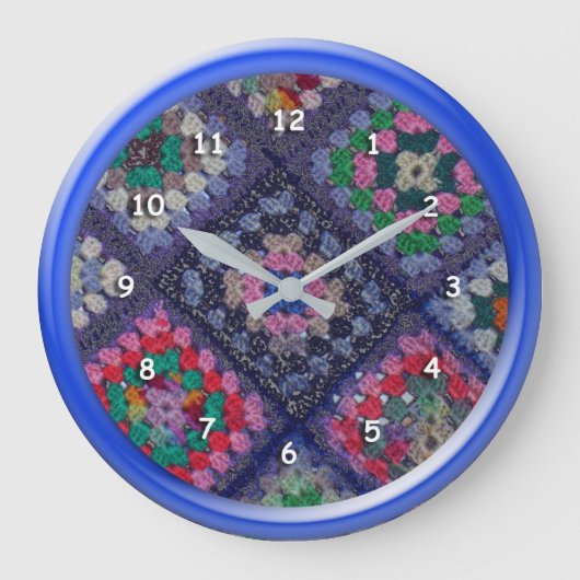 Horloge - Granny Carré Afghan avec cadre bleu (Recto)