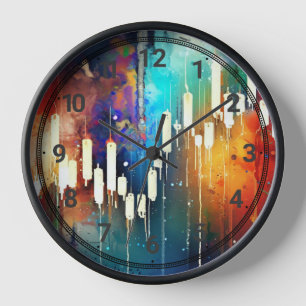 Horloge Graphique en chandeliers coloré peinture abstraite