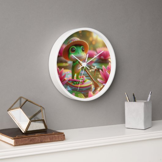 Horloge Grenouille sur un tonneau dans un étang (Bureau)