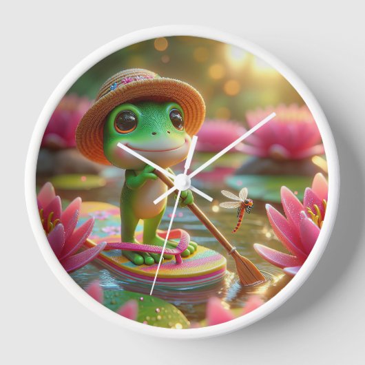 Horloge Grenouille sur un tonneau dans un étang (Recto)