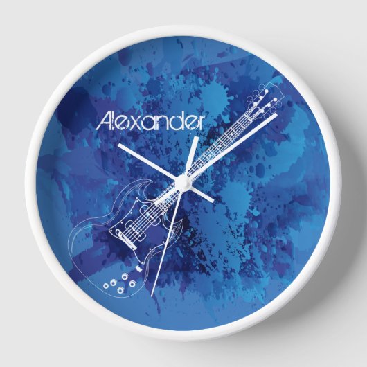 Horloge Guitare électrique Outline Blue Paint Splats (Recto)
