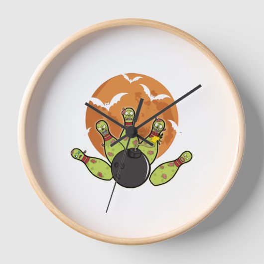 Horloge Halloween Bowling Zombie Pins chauves-souris Bowle (Recto)