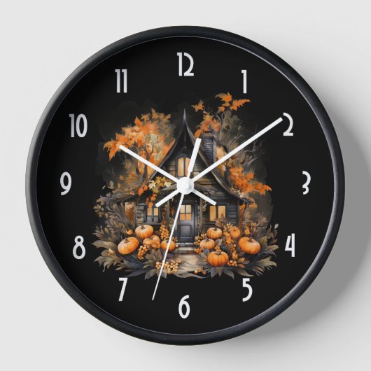 Horloge Halloween Maison hantée avec Citrouilles & Foliage (Recto)