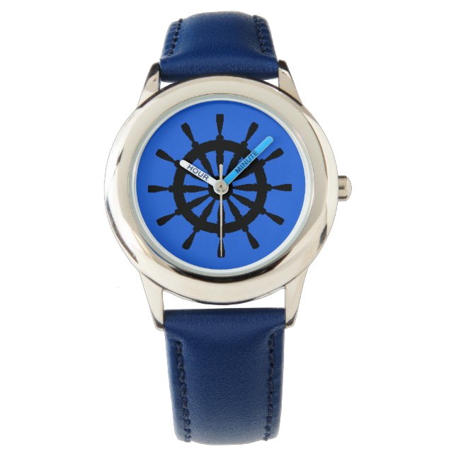 Horloge - Helm in zwart op blauw (Voorkant)
