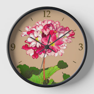 Horloge Hortensia japonais vintage. Rose et vert