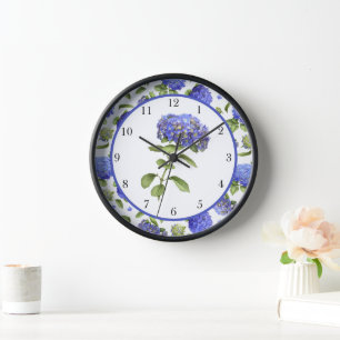 Horloge Hydrangeas Bleues Art Botanique Original Encadré