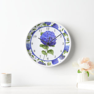 Horloge Hydrangeas Bleus Art Botanique Original Encadré