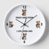 Horloge I Love Shiba Inus mignon nom Mur (Recto)