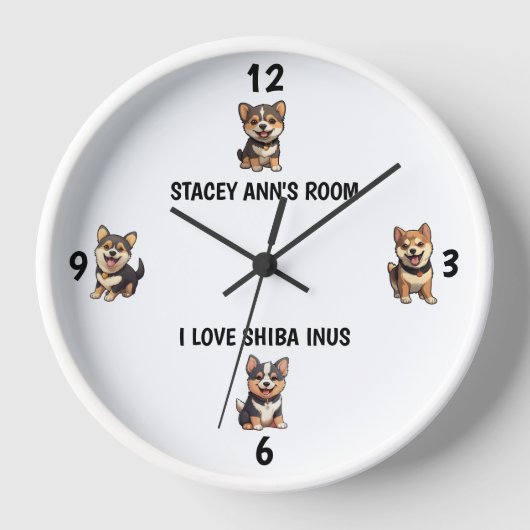 Horloge I Love Shiba Inus mignon nom Mur (Recto)
