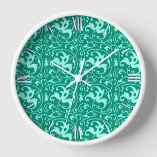 Horloge Ikat Floral Damask - Turquoise et Aqua