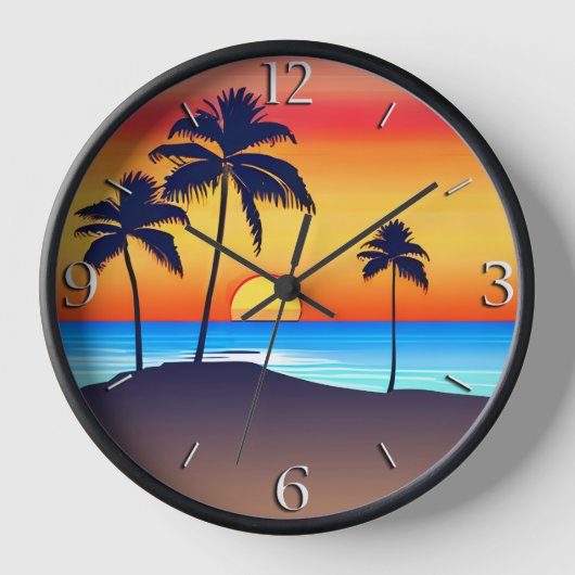 Horloge Île tropicale au coucher du soleil avec palmiers (Recto)