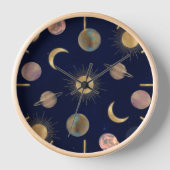 Horloge Illustration Blue Gold Sun Moon Planètes Space (Recto)