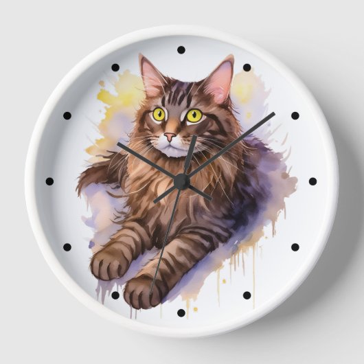 Horloge Illustration de l'aquarelle de chat Tabby long (Recto)
