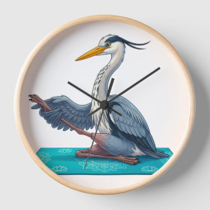 Horloge Illustration d'un héron serein faisant la posture
