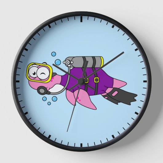 Horloge Illustration D'Un Loch Ness Monster Scuba Diver. (Recto)