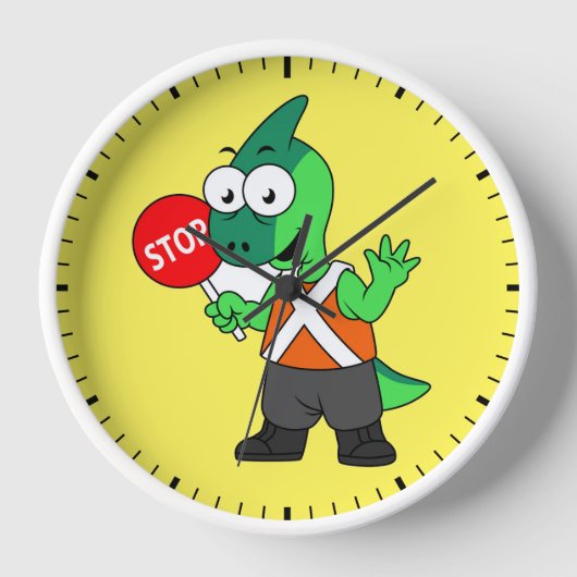 Horloge Illustration D'Un Parasaurolophus Traffic Enforcer (Recto)