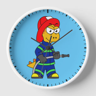 Horloge Illustration D'Un Pompier Tyrannosaurus Rex.