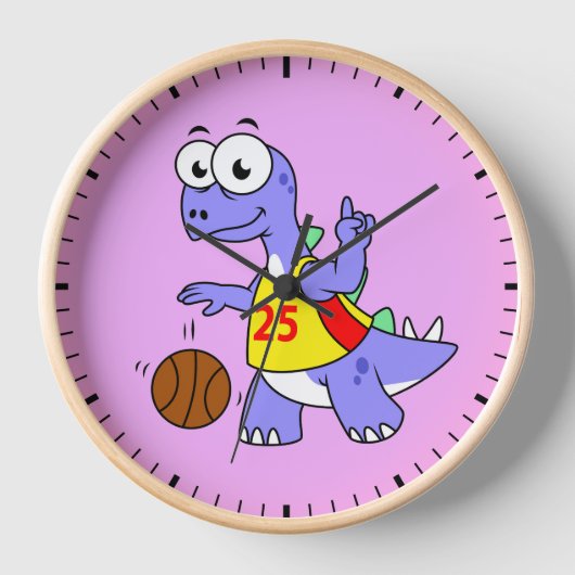 Horloge Illustration D'Un Stegosaurus Jouant Au Basket. (Recto)