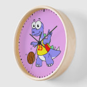 Horloge Illustration D'Un Stegosaurus Jouant Au Basket. (Angle)