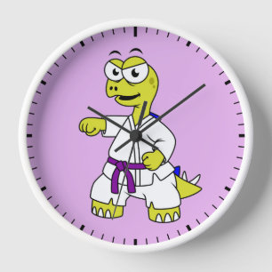 Horloge Illustration D'Un Stégosaurus Pratiquant Le Karaté