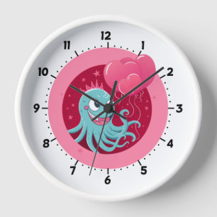 Horloge Image mignonne d'un poulpe tenant des ballons