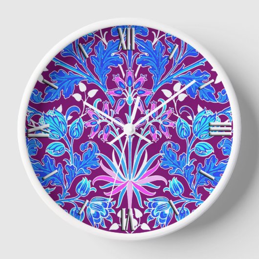 Horloge Impression d'hyacinthe de William Morris, aqua et (Recto)