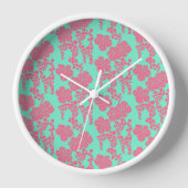 Horloge Impression florale japonaise - rose et Turquoise h (Recto)