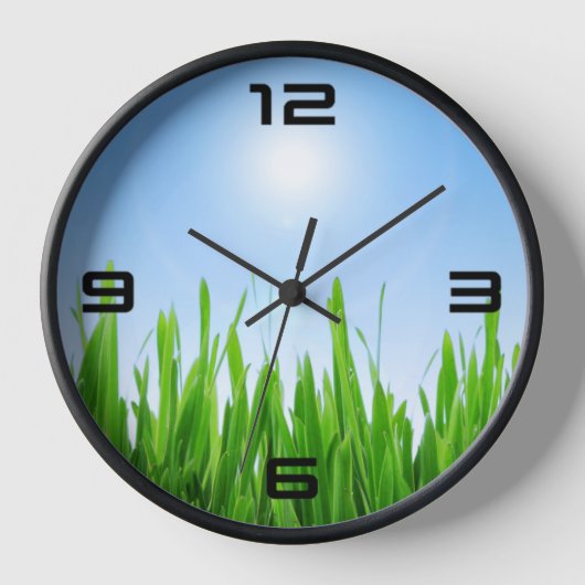 Horloge Jardin à l'herbe verte avec conception de ciel ble (Recto)