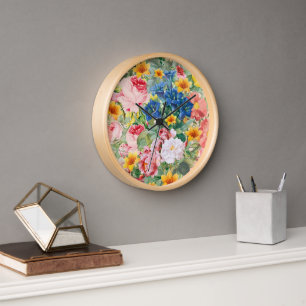 Horloge Jardin de fleurs colorées - Coussin floral bohème