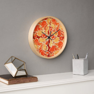 Horloge Jaune été Orange Bali Batik Art Style Paisley