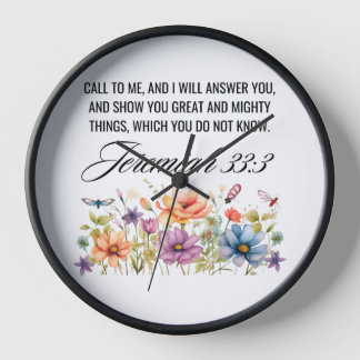 Horloge Jérémie 33:3 Appel à moi Écriture Fleur sauvage