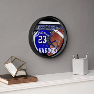Horloge Jersey de football bleu, blanc et noir ÉDITABLE