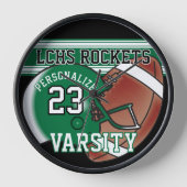 Horloge Jersey de football vert, blanc et noir | ÉDITABLE (Recto)