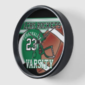 Horloge Jersey de football vert, blanc et noir | ÉDITABLE (Angle)